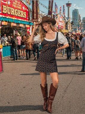 Anthropologie NWT Maeve Puff-Sleeve Twofer Mini Dress with horses design size L.